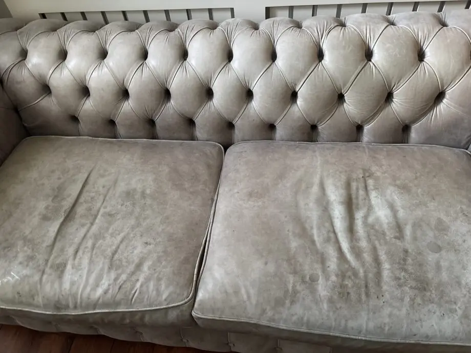 Beautiful grey leather chesterfield needs a new home!