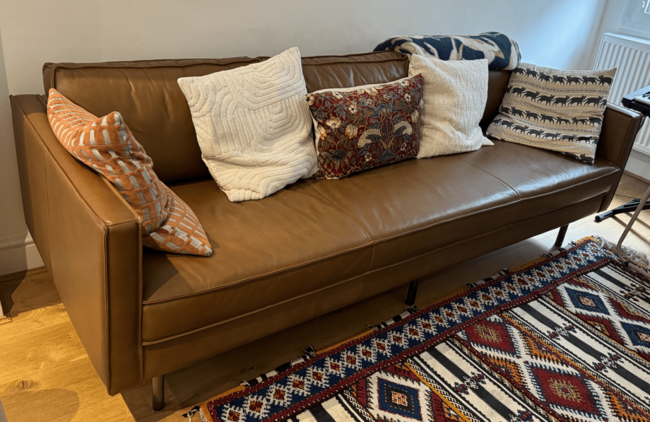 West Elm leather sofa and armchair