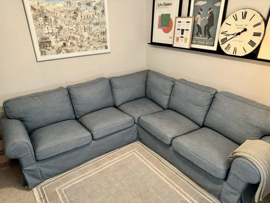 IKEA EKTORP Corner sofa with custom blue cover from Comfortworks