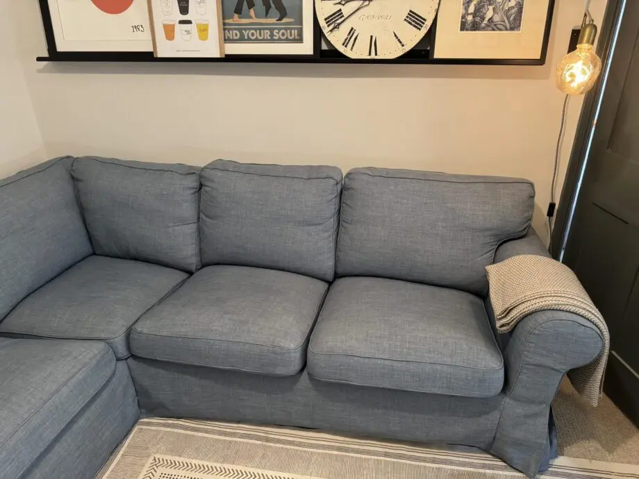 IKEA EKTORP Corner sofa with custom blue cover from Comfortworks