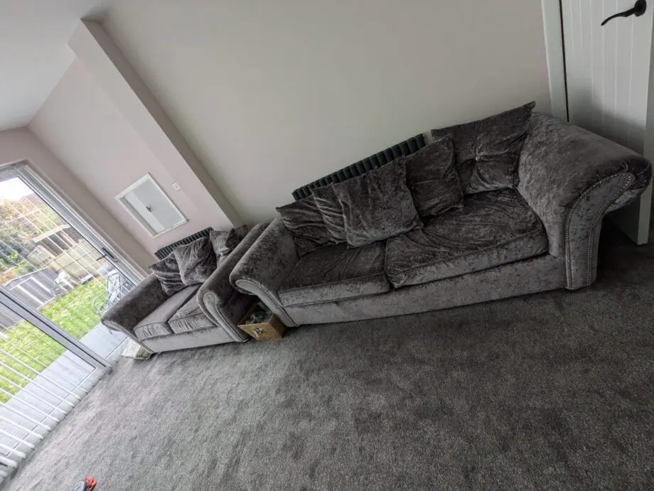 Grey crushed velvet sofa