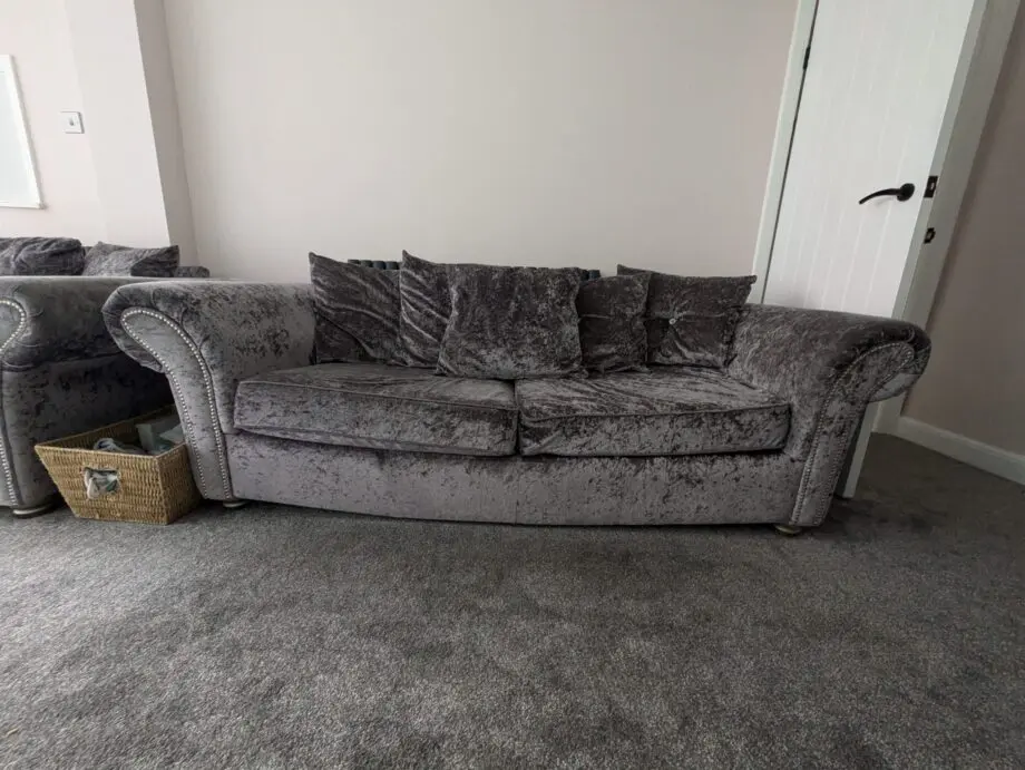 Grey crushed velvet sofa