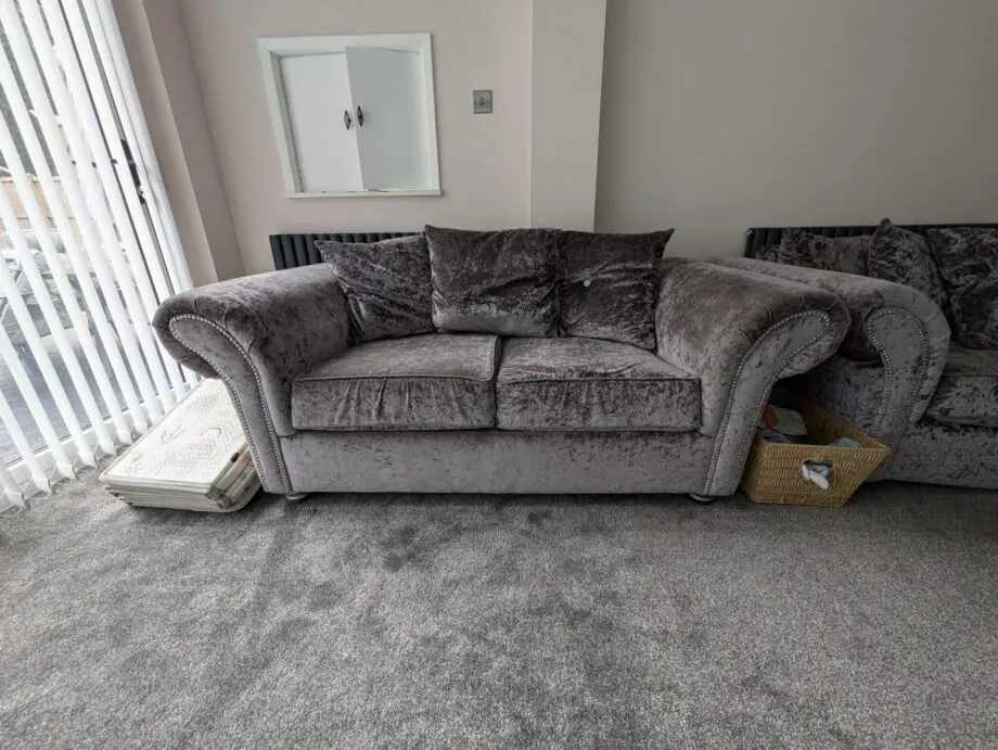 Grey crushed velvet sofa