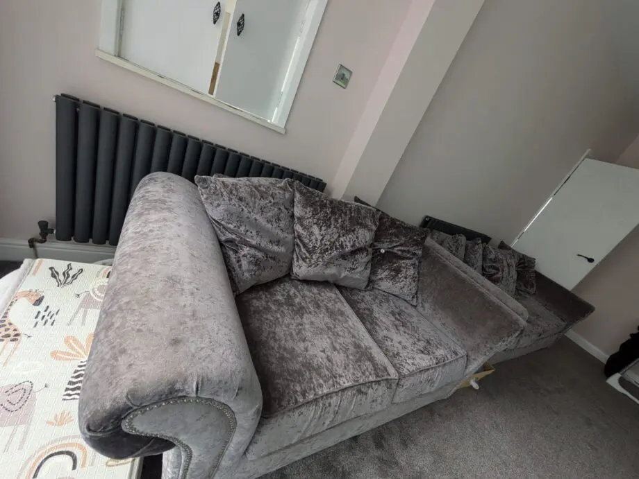 Grey crushed velvet sofa