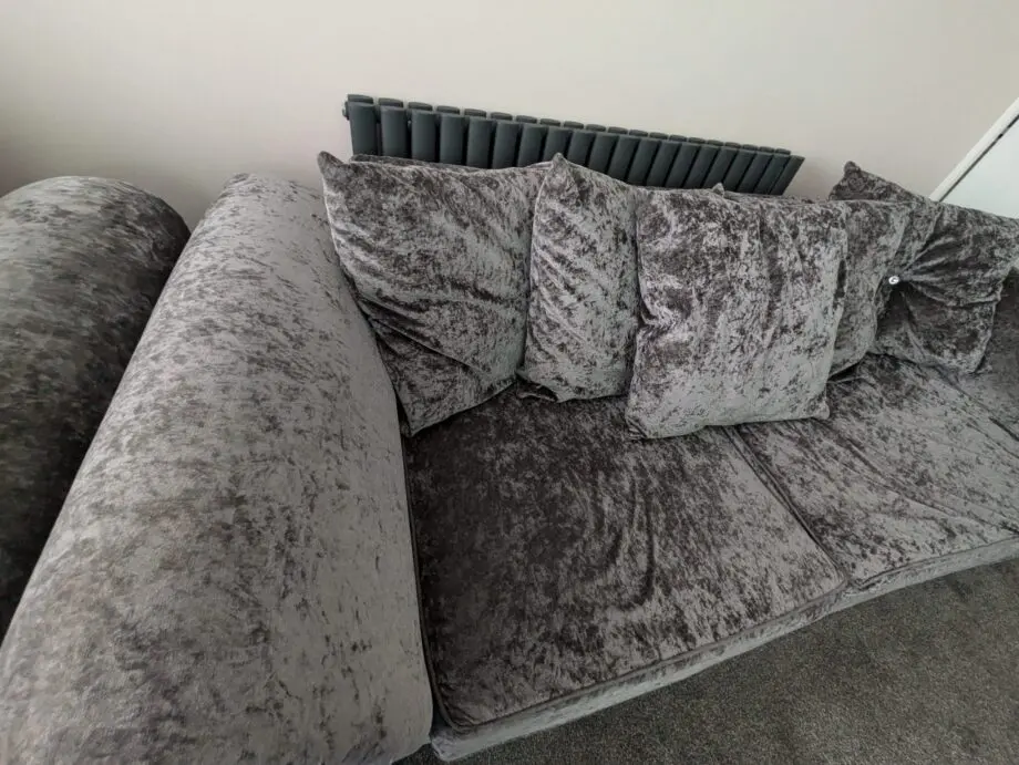 Grey crushed velvet sofa