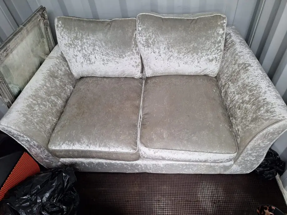 Silver crushed velvet 2 seater sofa