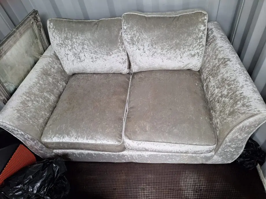 Silver crushed velvet 2 seater sofa