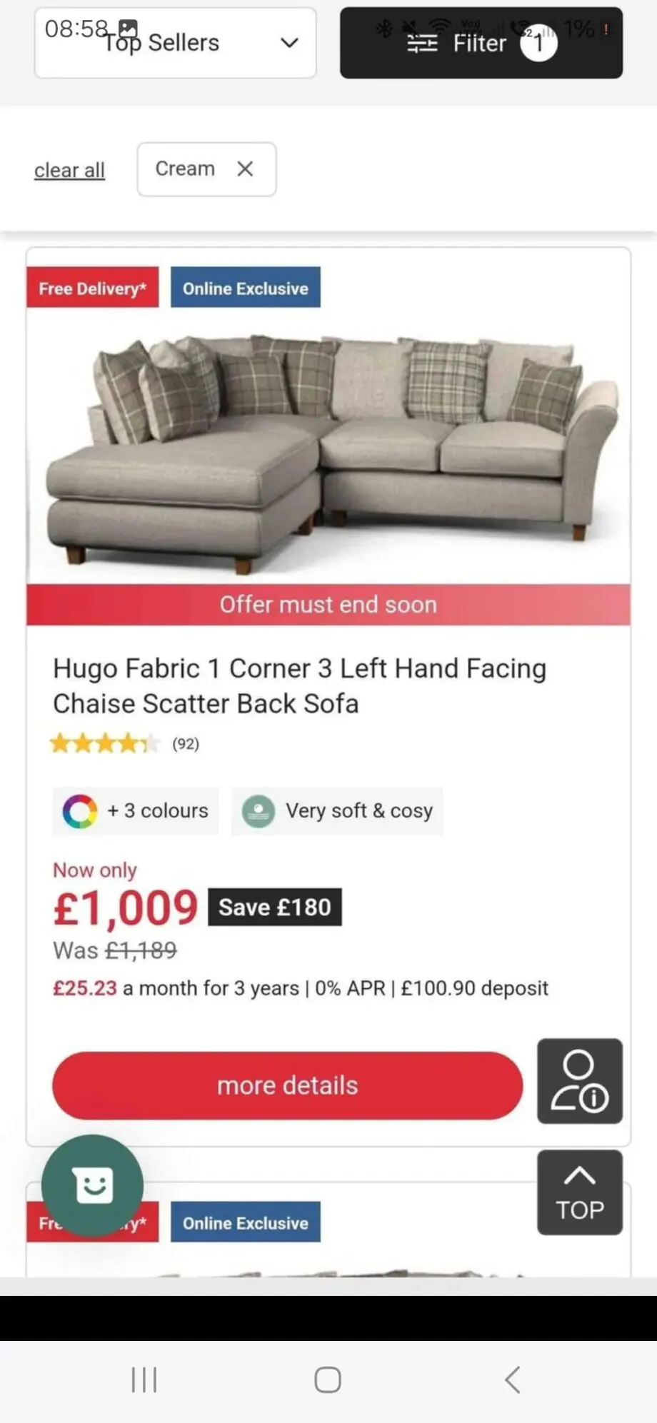 Sofa ugo Fabric 1 Corner 3 Left Hand Facing Chaise Scatter Back Sofa