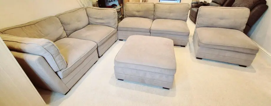 Beige Brown Fabric Modular Set 6 Piece Sofa Chair Footstool