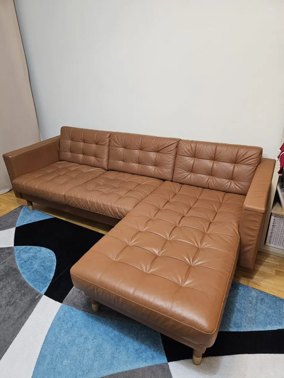LANDSKRONA 3-seat sofa, with chaise longue/Grann/Bomstad golden-brown/metal