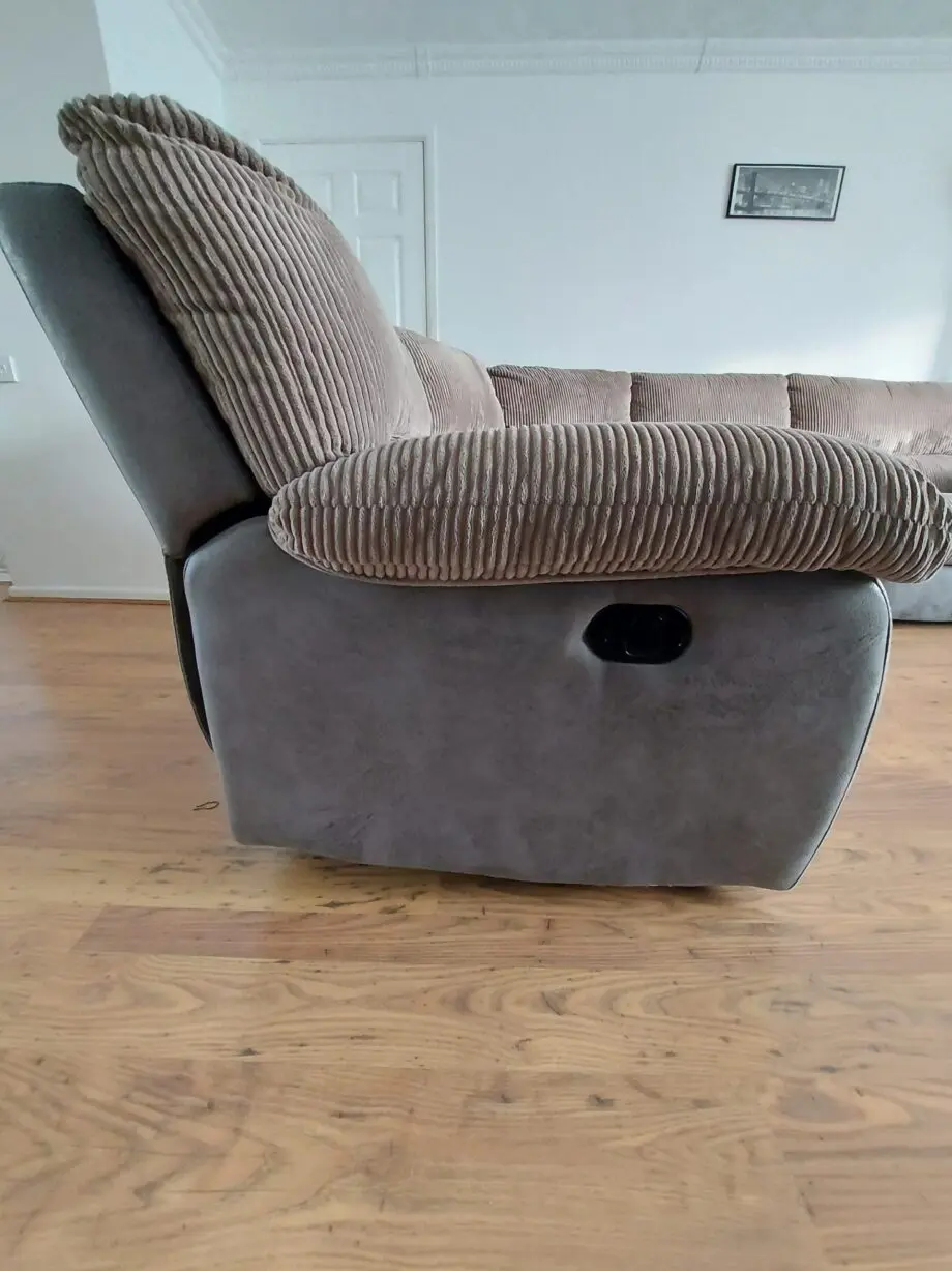 Harveys Arlington corner sofa storm/grey corduroy / manual recliner