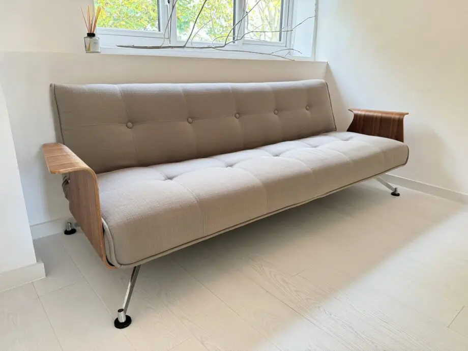 Innovation Living Clubber Sofa Bed 3 seater Chrome, Grey with Walnut veneer arms