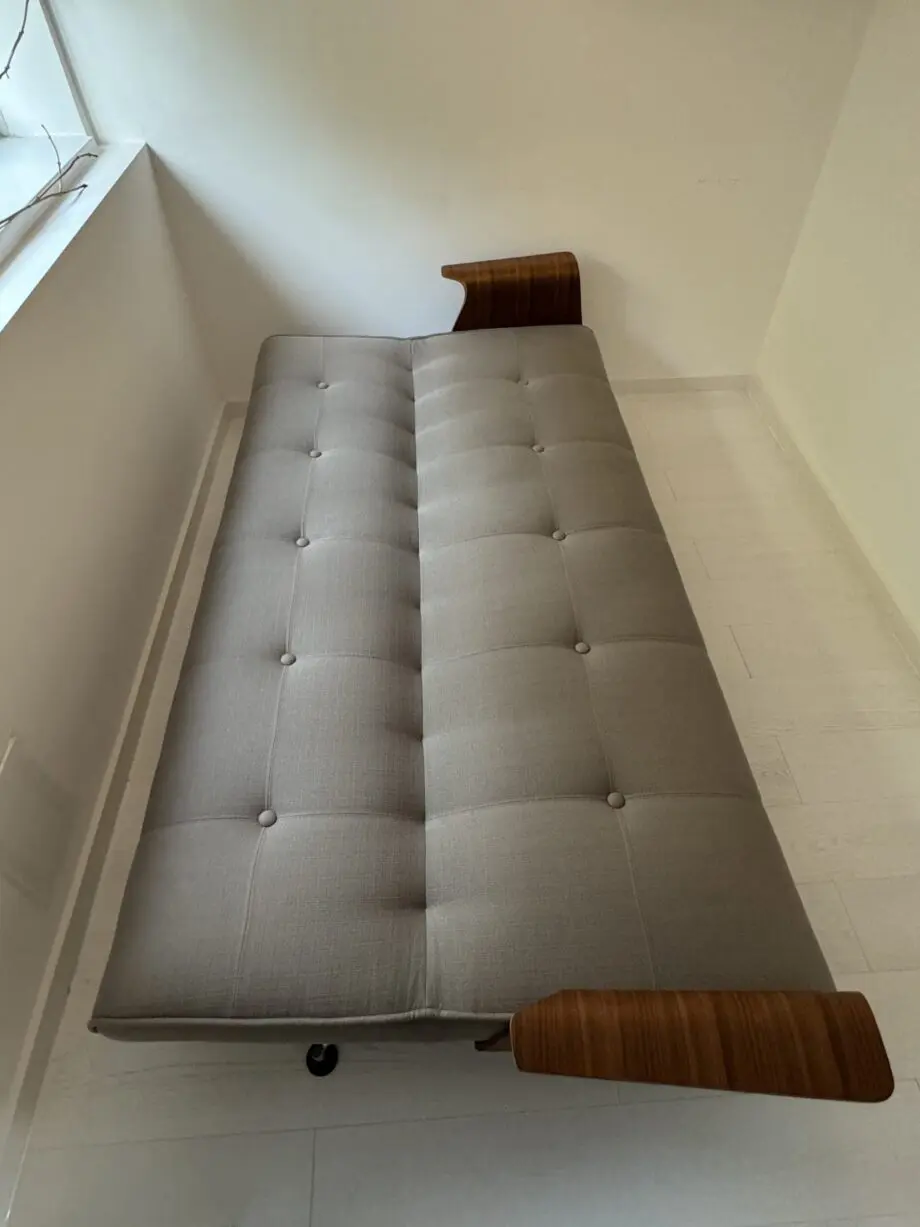 Innovation Living Clubber Sofa Bed 3 seater Chrome, Grey with Walnut veneer arms