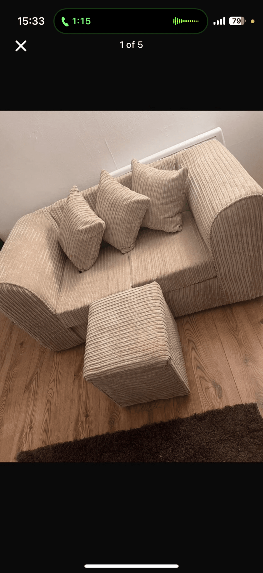 2 seater sofa x2 Camel Brown + 2 matching footstools