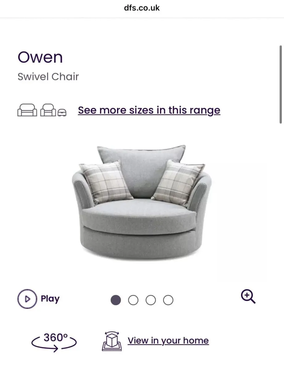 Grey Left Corner Sofa & Swivel Chair (Owen DFS)