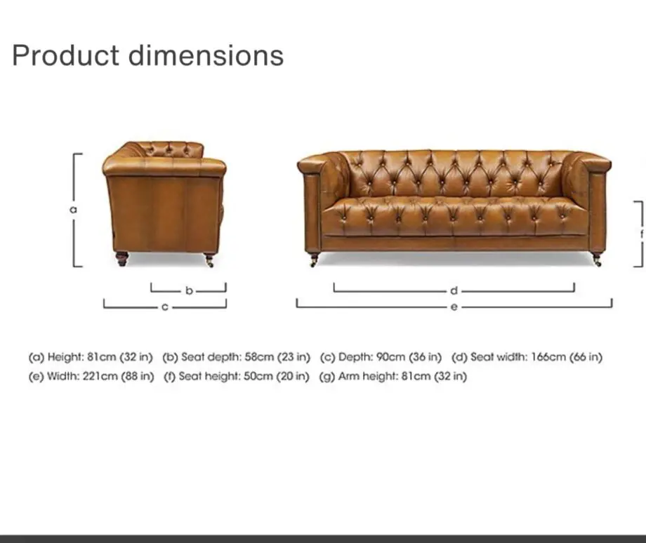 At The Helm Wallace 3 Seater Leather Chesterfield Sofa