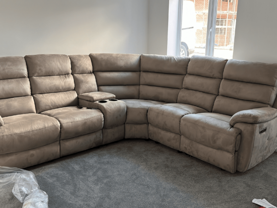 SCS Griffin 2C2 PWR with RHF Coms and Head Tilt, Corner, Double Recliner Sofa, Autmn Berry