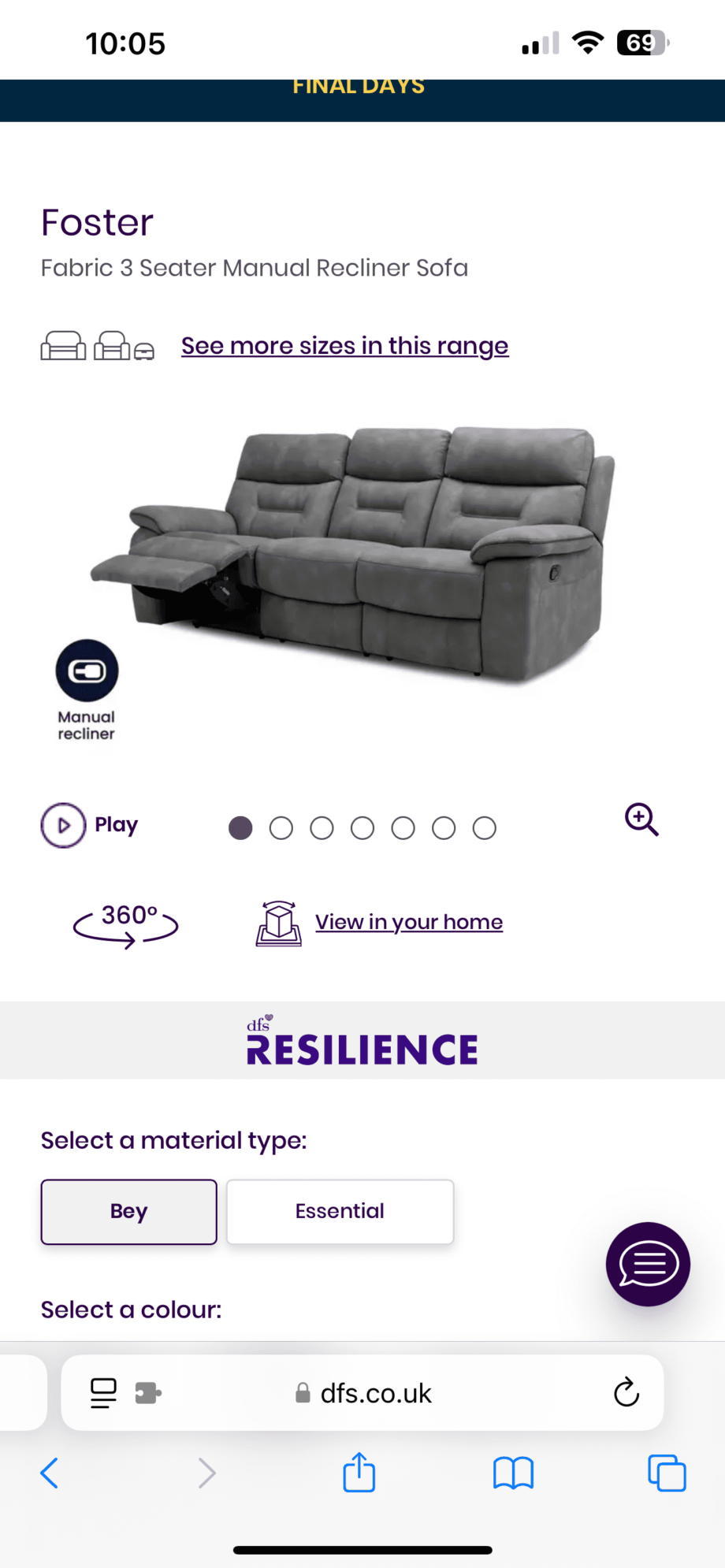 DFS Foster 3 Seater + Armchair Manual Recliner