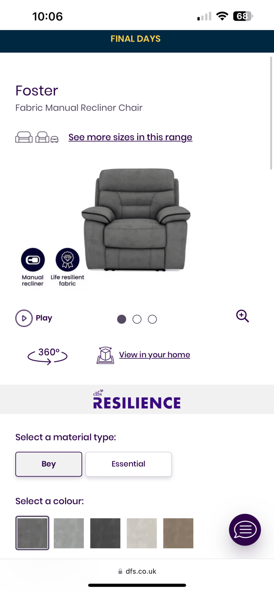 DFS Foster 3 Seater + Armchair Manual Recliner
