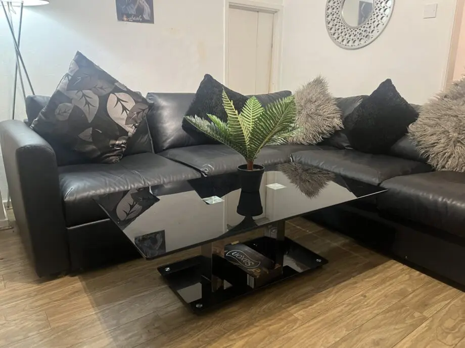 L shaped leather sofa with storage
