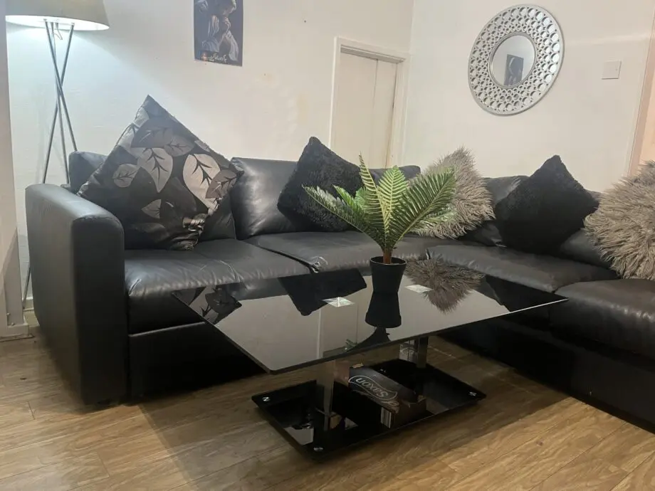 L shaped leather sofa with storage