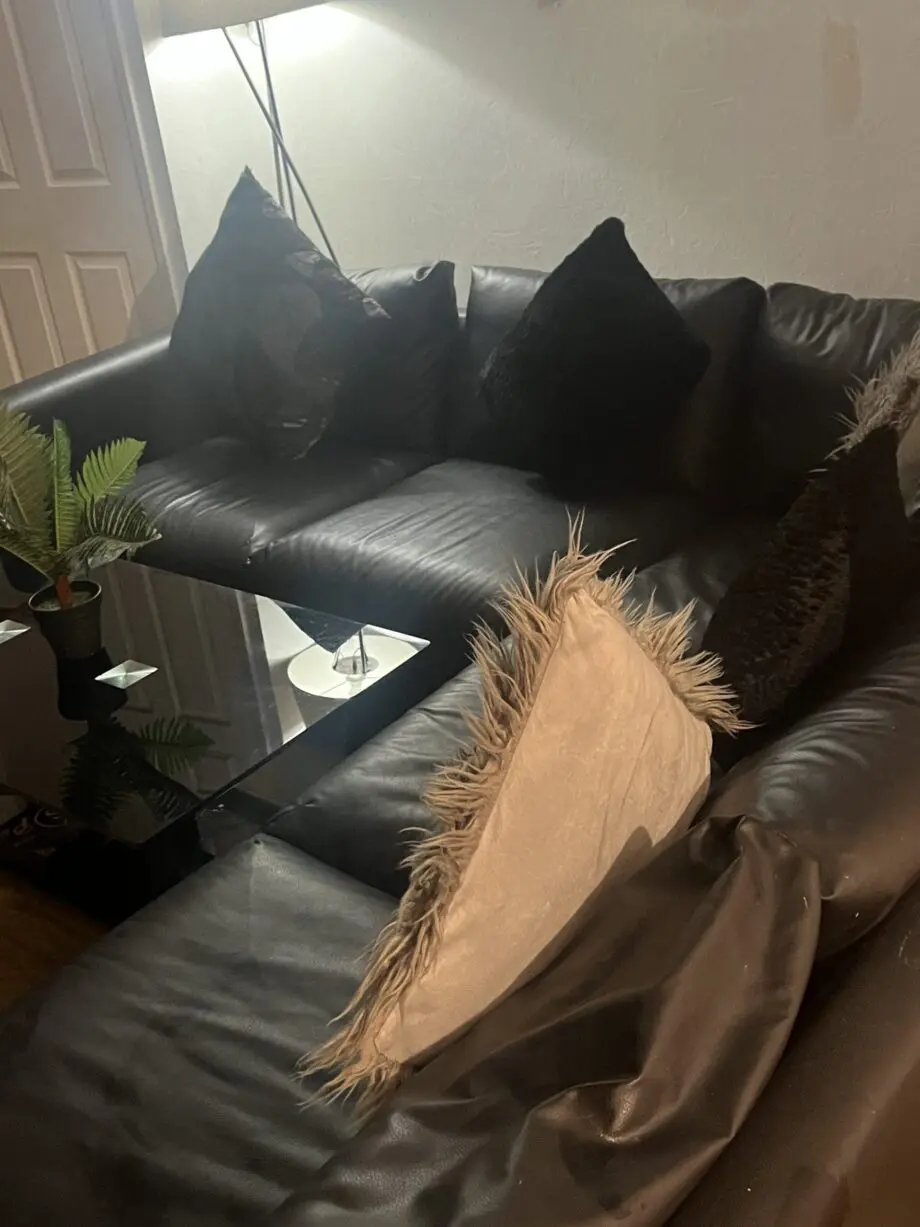 L shaped leather sofa with storage