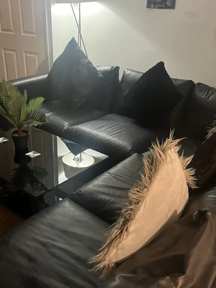 L shaped leather sofa with storage