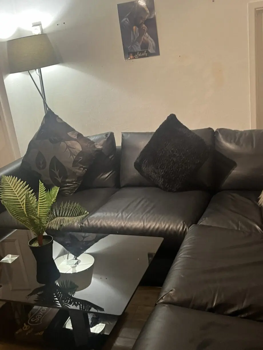 L shaped leather sofa with storage