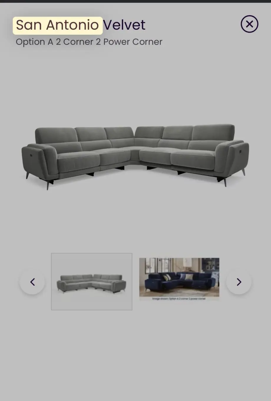 San Antonio Iconica cream velvet 2 Corner 2 Power Recliner Sofa