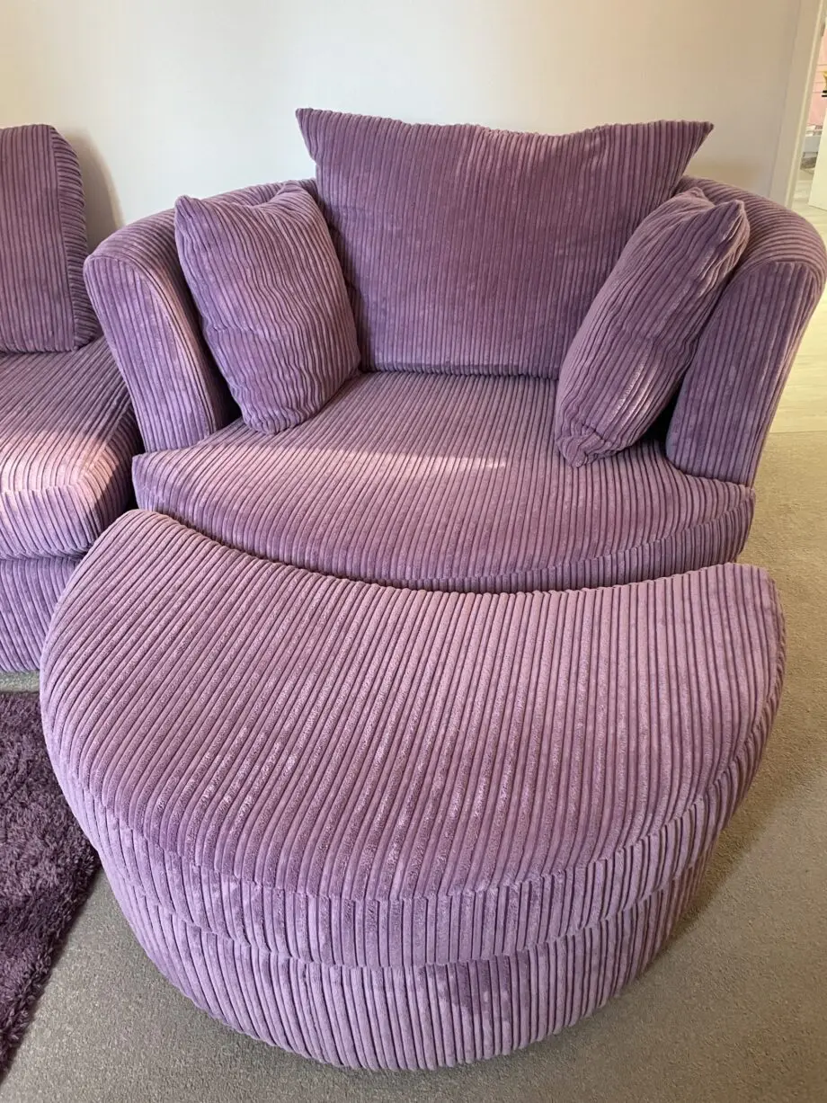 DFS Fabric 3-4 seaters Corner Sofa + Swivel snuggle chair with footstool - 1 year