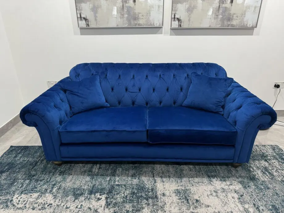 Costco Bordeaux Button Back Velvet 3 Seater, Royal Blue