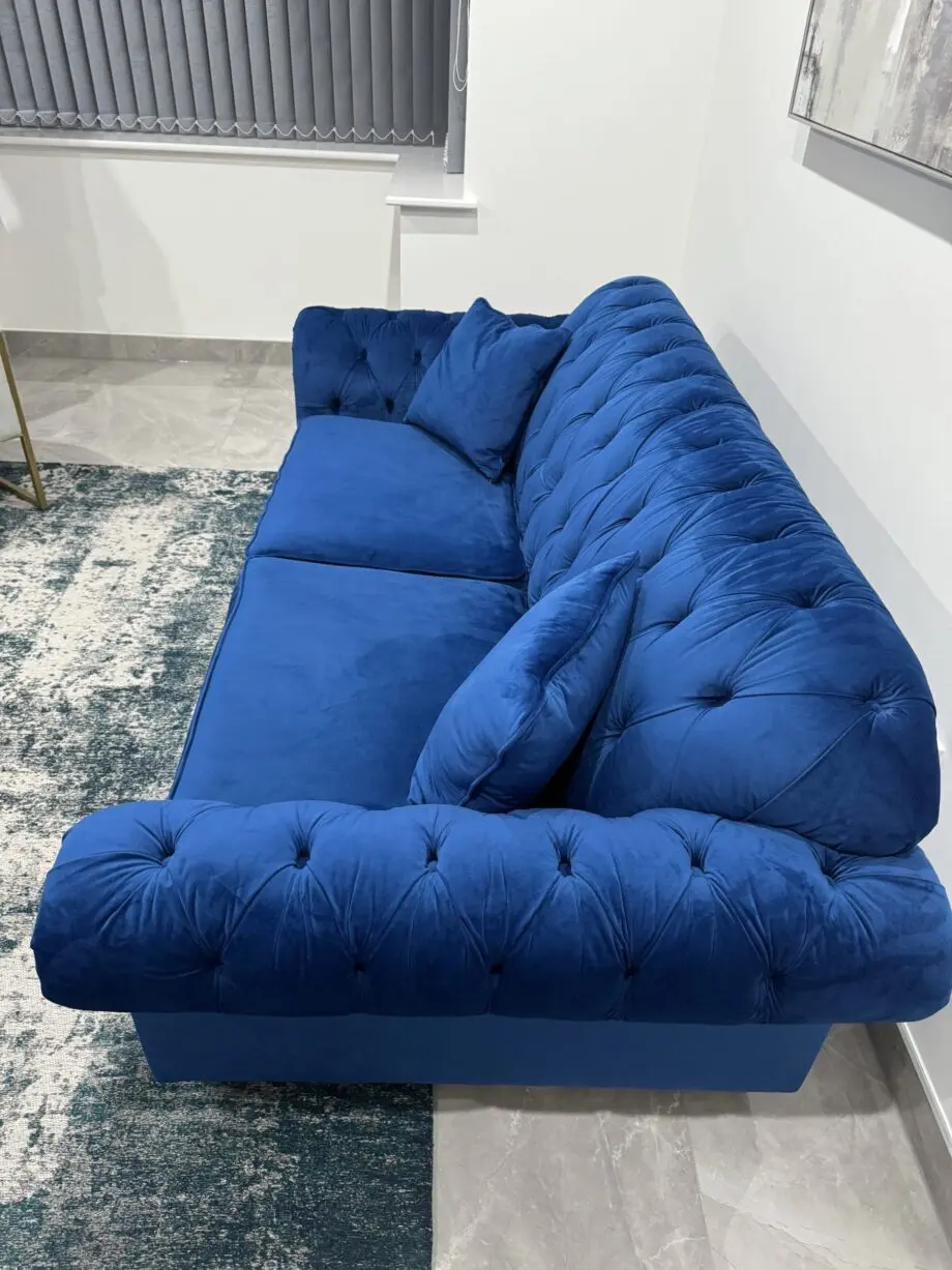 Costco Bordeaux Button Back Velvet 3 Seater, Royal Blue