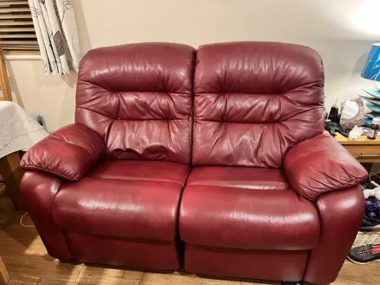 G plan burgundy 2 & 3 seater leather sofa