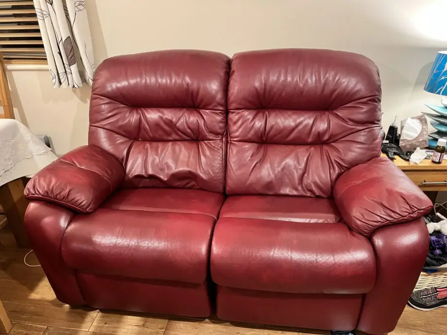 G plan burgundy 2 & 3 seater leather sofa