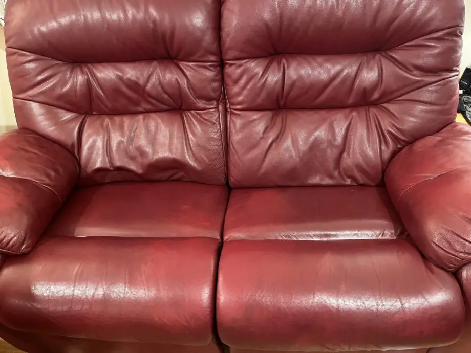 G plan burgundy 2 & 3 seater leather sofa