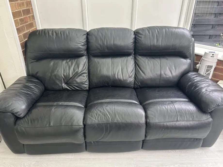 Leather 3 seater recliner black sofa