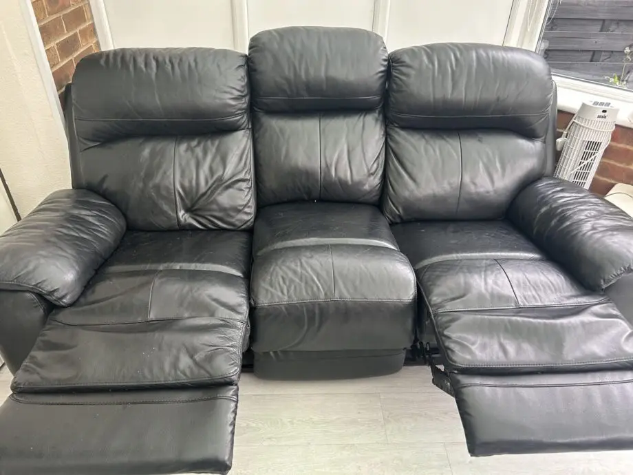 Leather 3 seater recliner black sofa