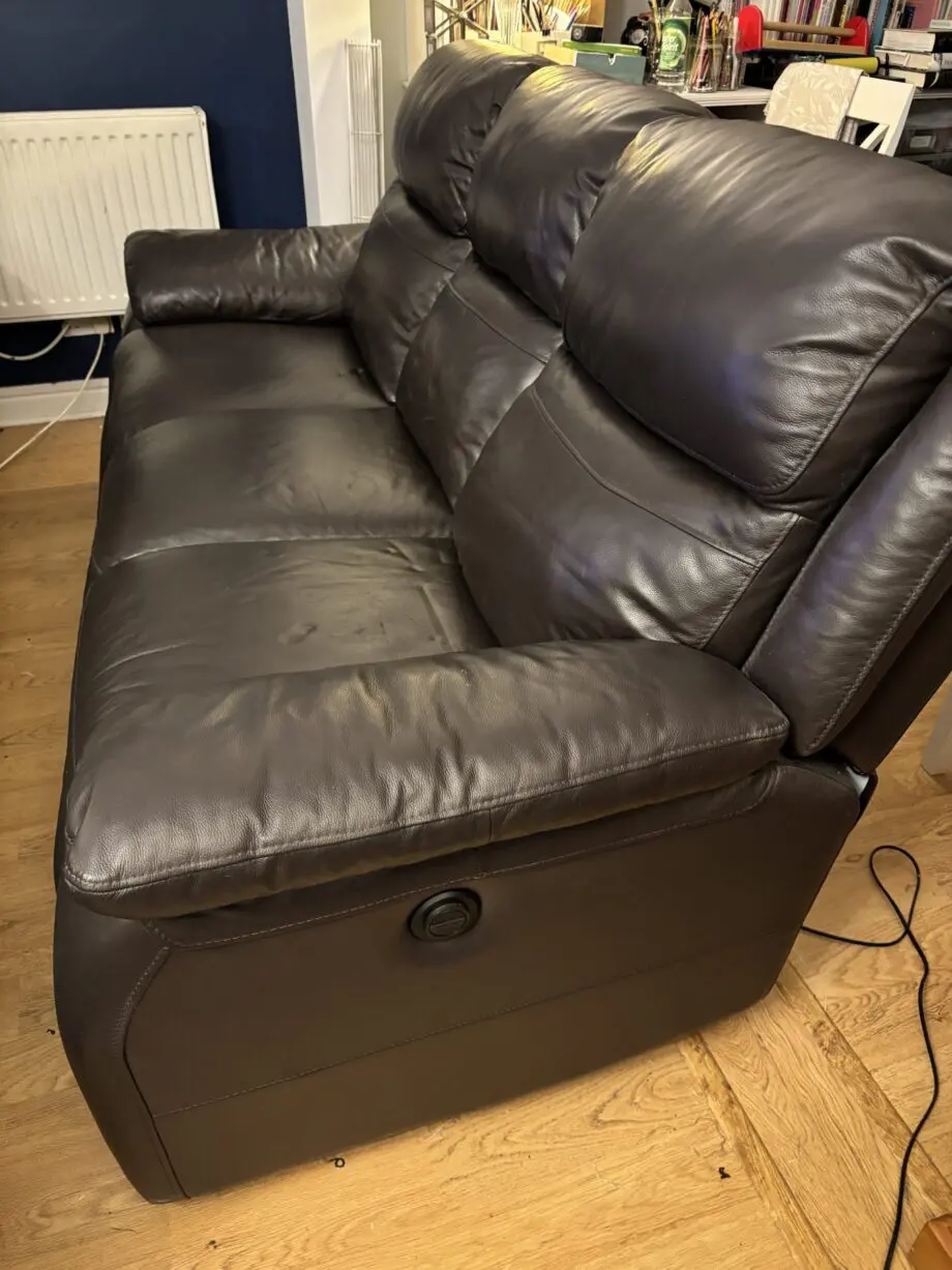 DFS dark brown leather double recliner