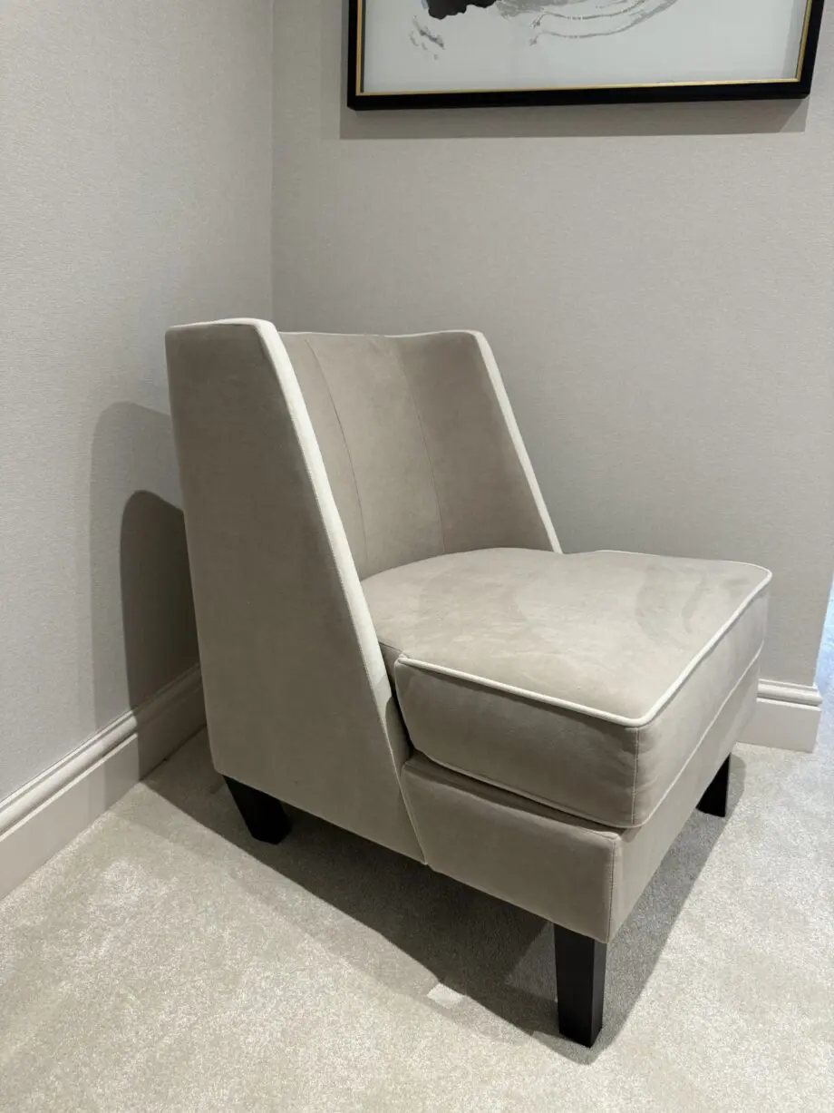 Rowen Knightsbridge mink velvet accent chair with cream piping