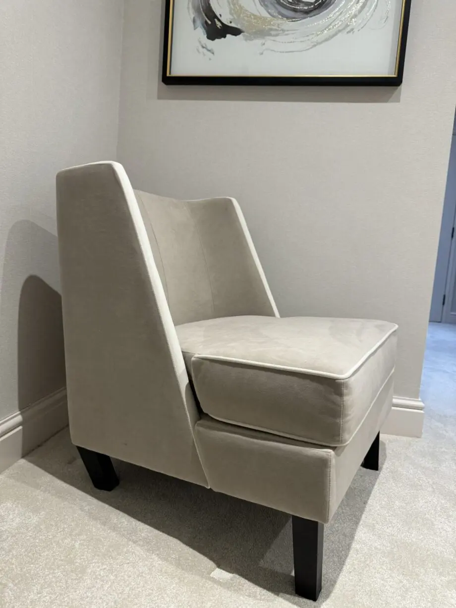 Rowen Knightsbridge mink velvet accent chair with cream piping