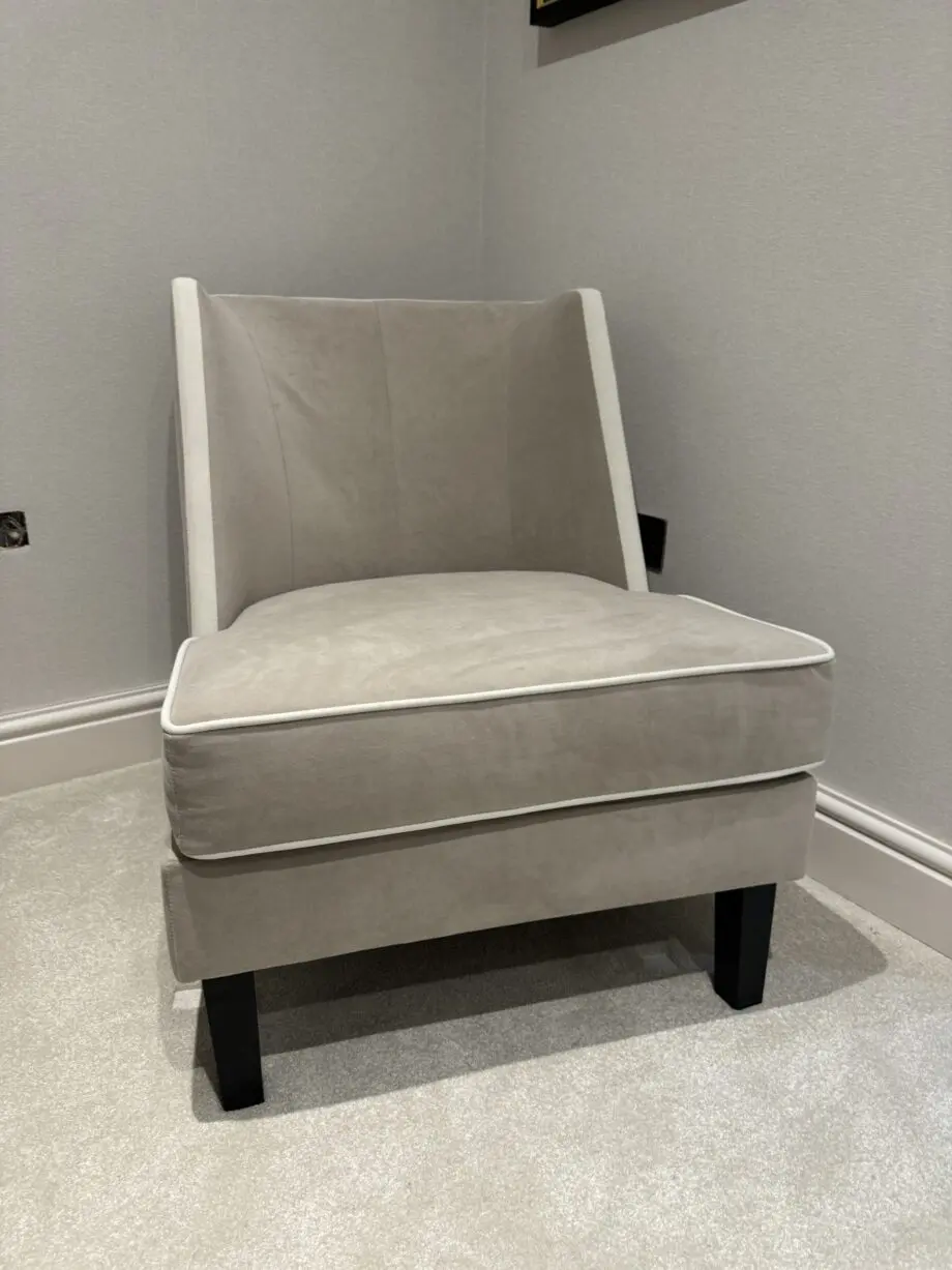 Rowen Knightsbridge mink velvet accent chair with cream piping