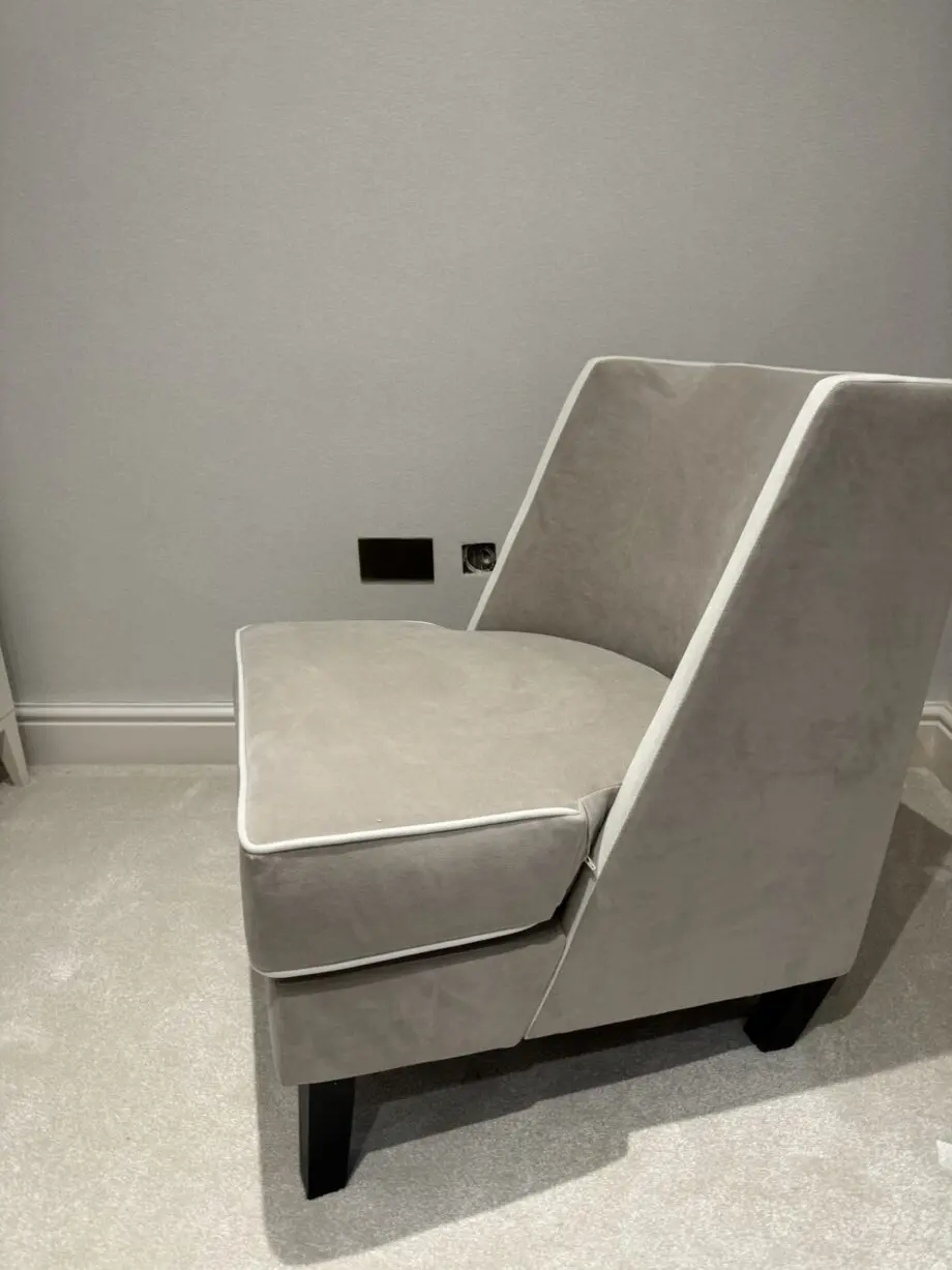 Rowen Knightsbridge mink velvet accent chair with cream piping