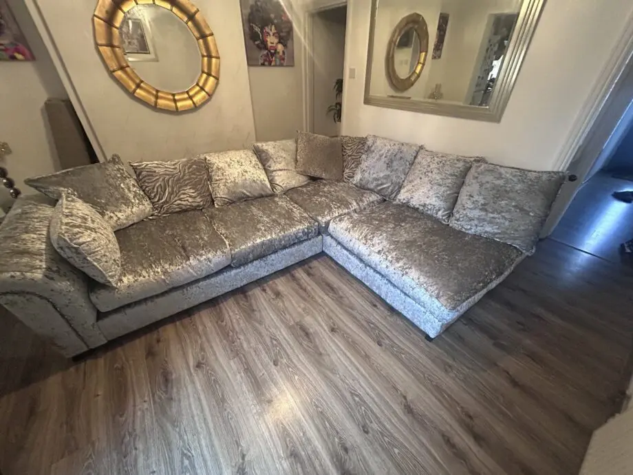 DFS SILVER CRUSHED VELVET LEFT HAND CORNER UNIT (new)