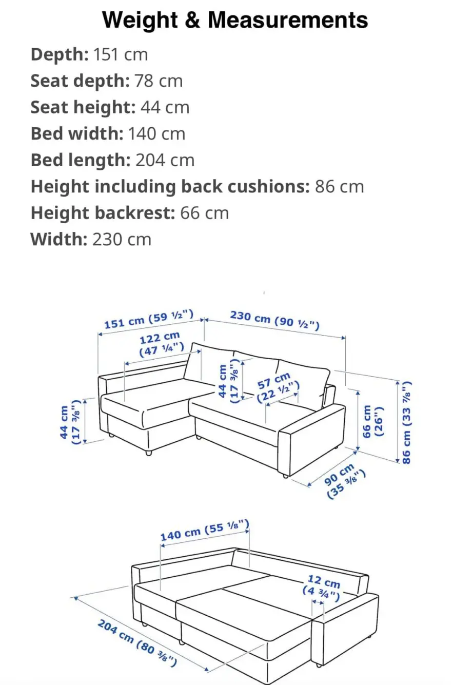 IKEA FRIHETEN Blue Sofa Bed