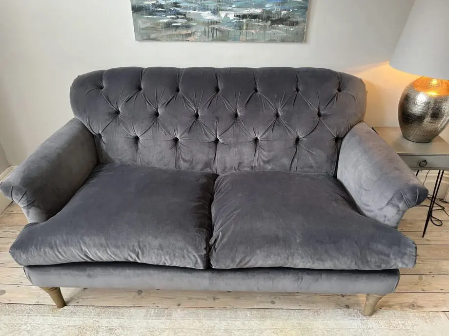 Loaf Truffle Sofa 3 Seater Medium in Steel Clever Velvet with Footstool