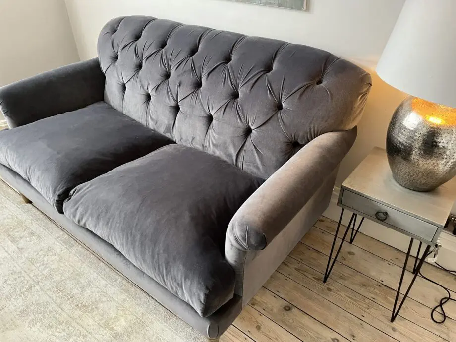 Loaf Truffle Sofa 3 Seater Medium in Steel Clever Velvet with Footstool