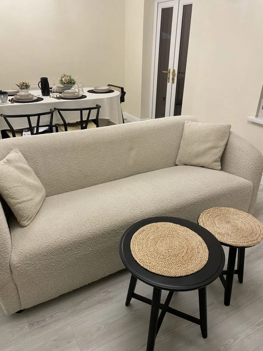 Modern Cream Boucle Fabric 3 Seater Curved Tub Sofa