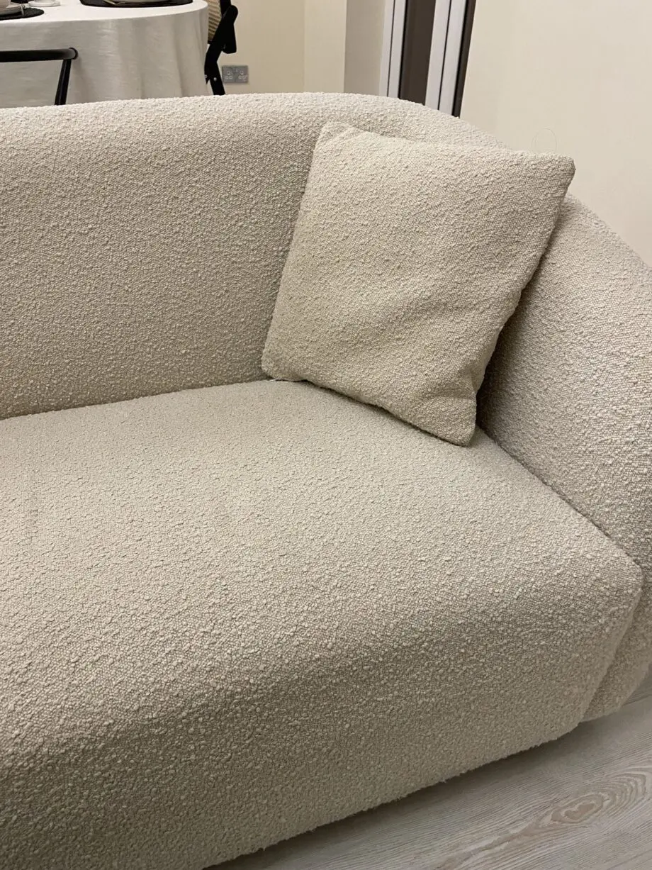Modern Cream Boucle Fabric 3 Seater Curved Tub Sofa