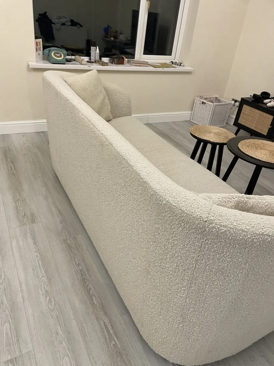 Modern Cream Boucle Fabric 3 Seater Curved Tub Sofa