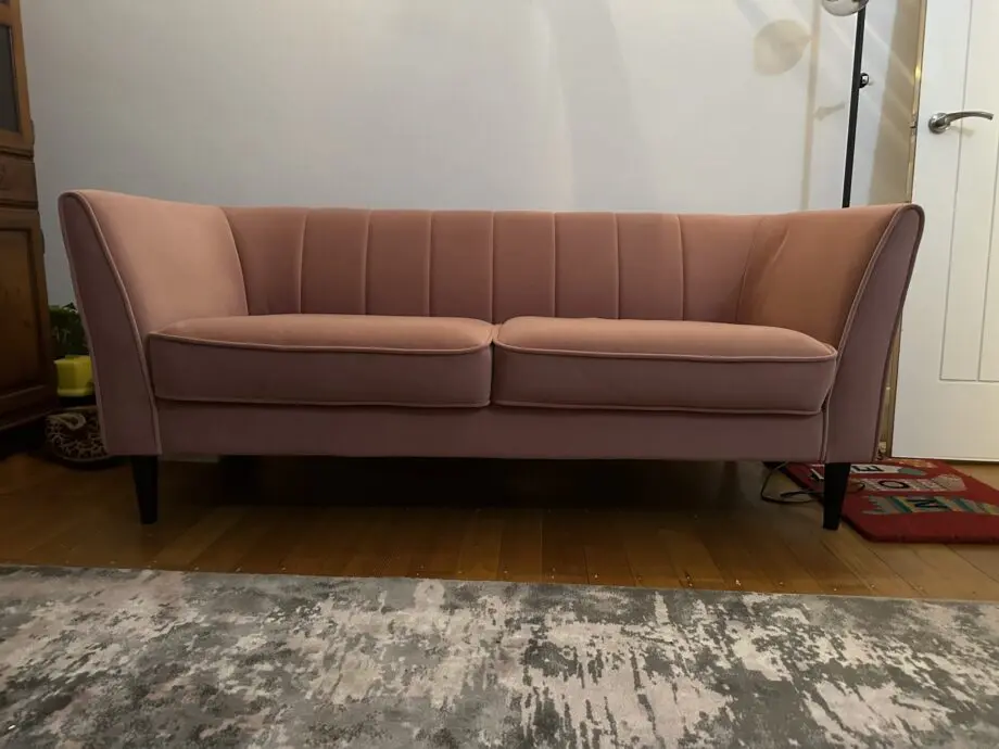 Marks and Spencer ‘Lille’ x2 3 seater sofas, chair and footstool, all dusty pink.